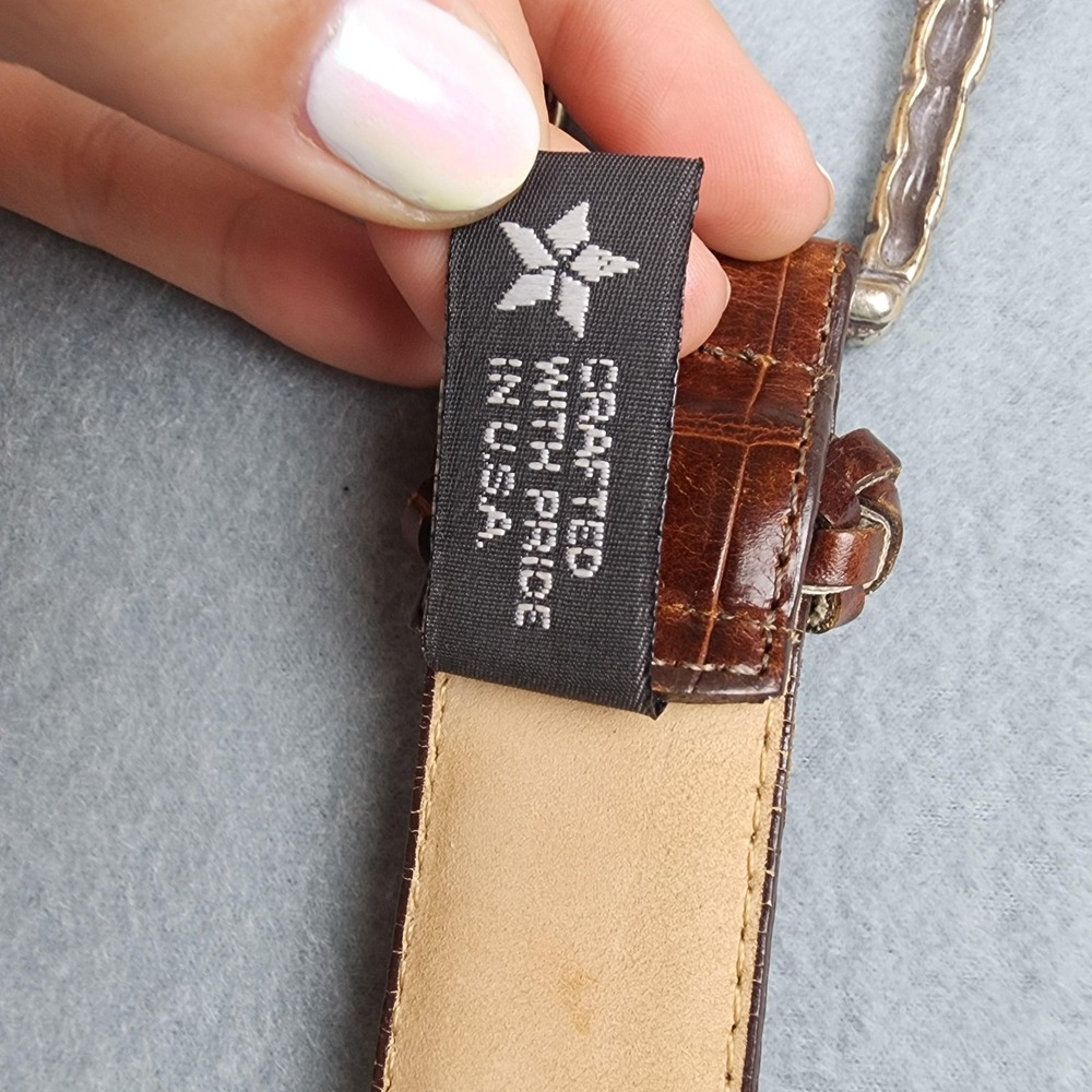 Brighton Belt Womens Small Brown Croc Embossed Leather Horsebit Silver Buckle - Picture 7 of 9
